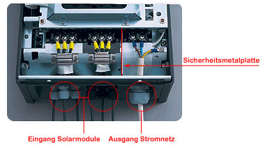 Solarmodule und Ausgang angeschlossen